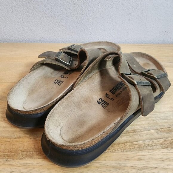 Birkenstock Sandals Mens Size 9 Brown Leather Two Strap Slide Shoes Germany main image 9